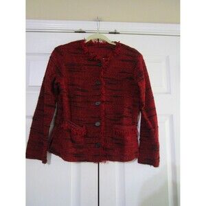 Coldwater Creek Womens Jacket Size PS Red Black 5-Button Long Sleeve Fringe Trim
